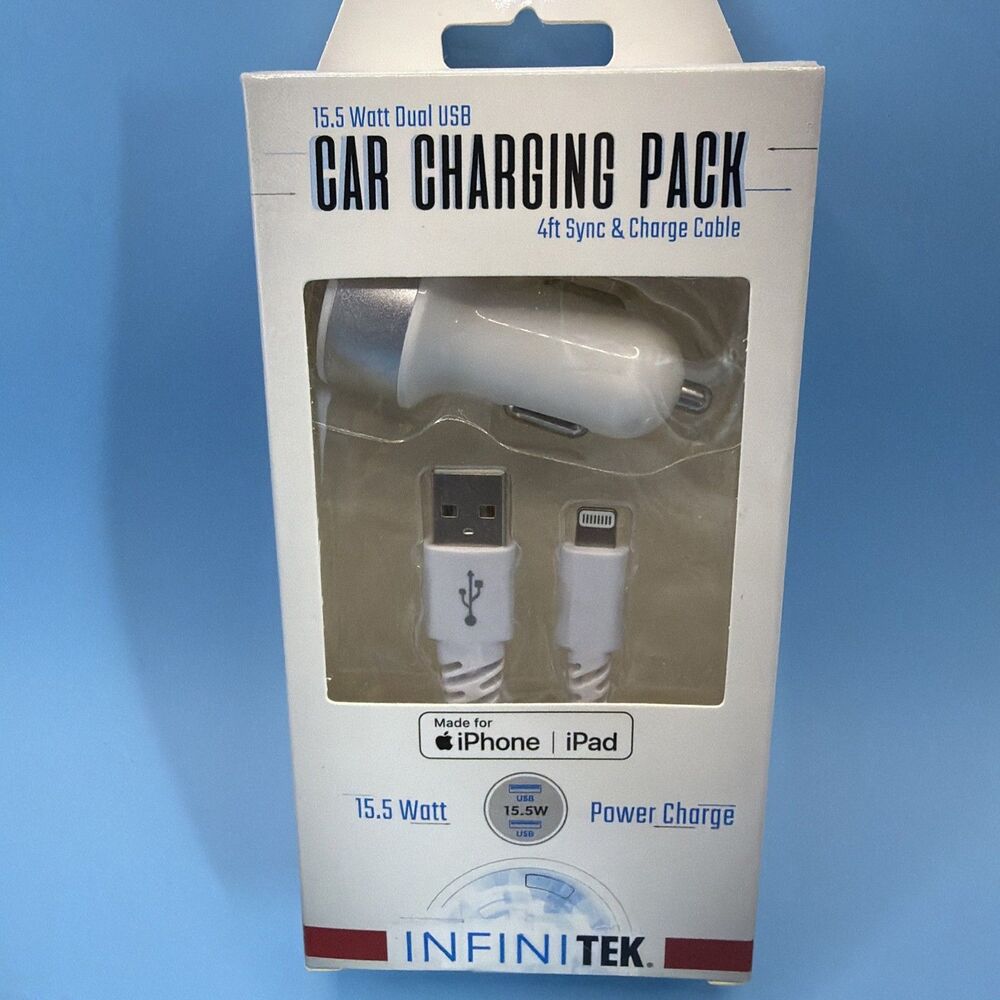 InfiniTek Car Charging Pack 4ft Sync & Charge Cable for iPhone
